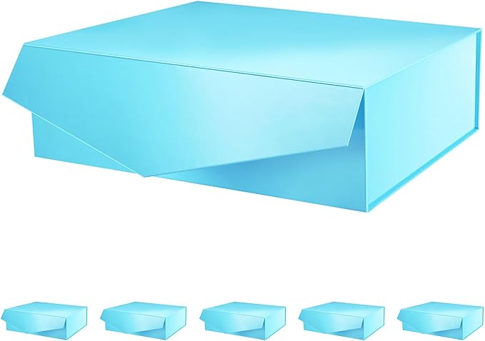 PACKHOME 6 Large Gift Boxes with Lids 13.5x9x4.1 Inches, Sturdy Collapsible Gift Boxes with Magnetic Closure (Glossy Blue)