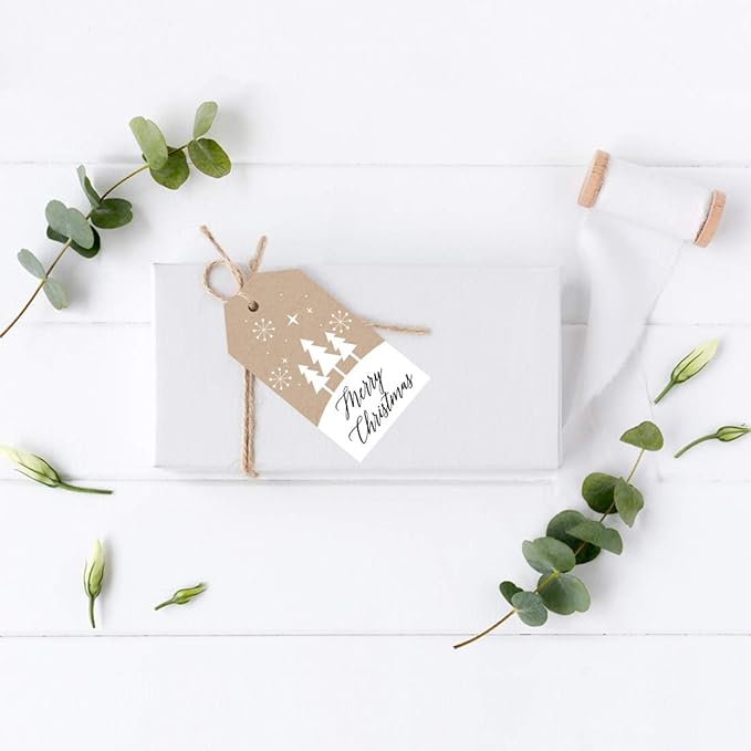 Andaz Press Christmas Holiday Season Classic Gift Tags, Merry Christmas to from Classic Favor Tags, Kraft Brown with Minimal Christmas Tree Design, for Holiday Events, Parties, and Favors, 60-Pack