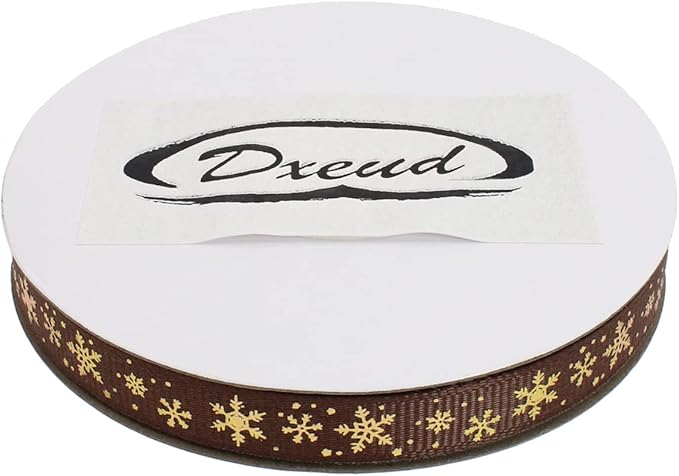 Gold Printing Snowflake Grosgrain Ribbon 25 Yard Each Roll 100% Polyester Woven Edge (3/8", Coffee)