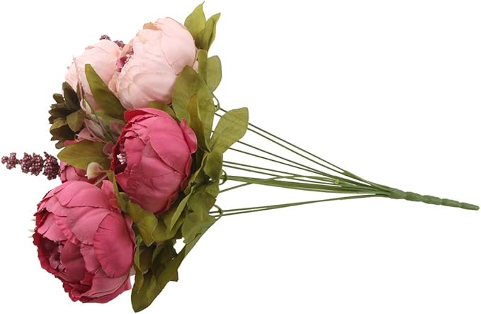 Flojery Silk Peony Bouquet Vintage Artificial Peonies Flower for Home Wedding Party Decor (1pcs, Dark Pink)