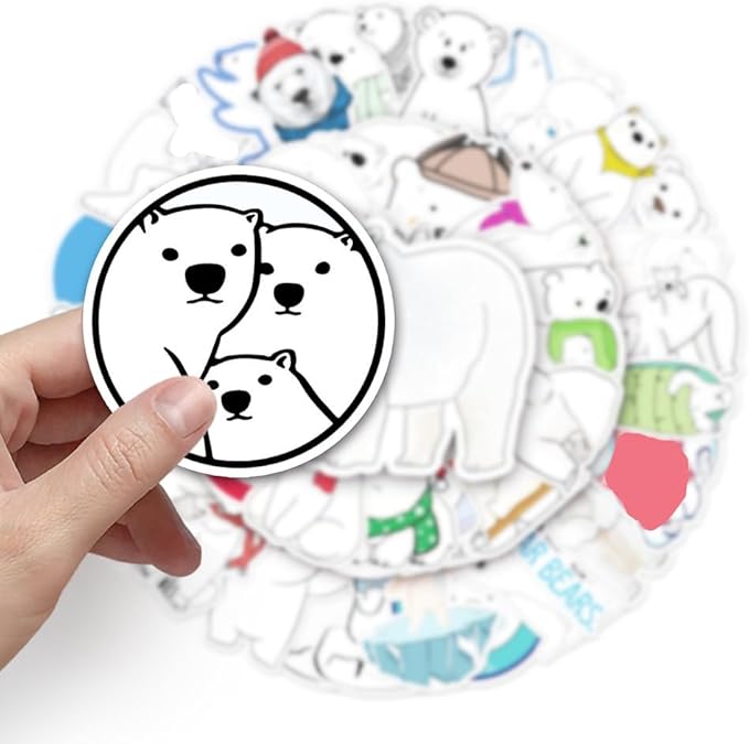 Polar Bear Vinyl Stickers for Teens Boy Girls Kids|50 Pcs|Cartoon Waterproof Stickers for Laptop Phone Tablet Luggage Flasks Water Bottle Notebook Bike Car Bike,Animals Decals Pack(Polar Bear)