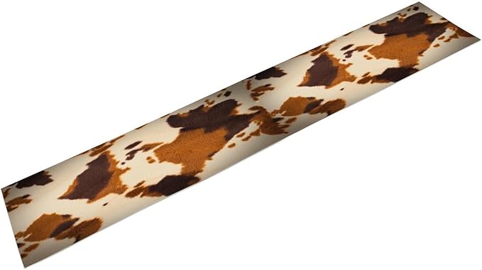 Cow Print Table Runner, Brown Cowhide Print Western Style Table Runner Country Farmhouse Cottage Cow Patten Table Decoration for Home Kitchen Dining, 13x108 Inch
