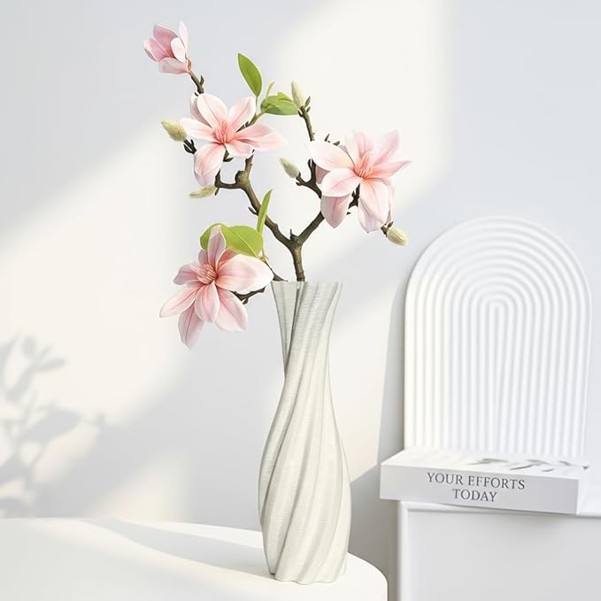 White Ceramic Decorative Vase, Nordic Modern Irregular Shape Flower Vase for Home Decor, Simple Artistic Centerpiece for Dining Table or Coffee Table