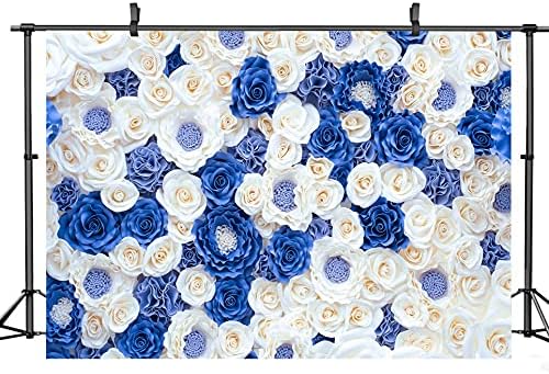 8X6FT Blue White Fowers Photo Backdrop Anniversary Celebration Couple Studio Props Photography Backdrops Wedding Background Newborn Shower Banner Birthday Party Props DH-87