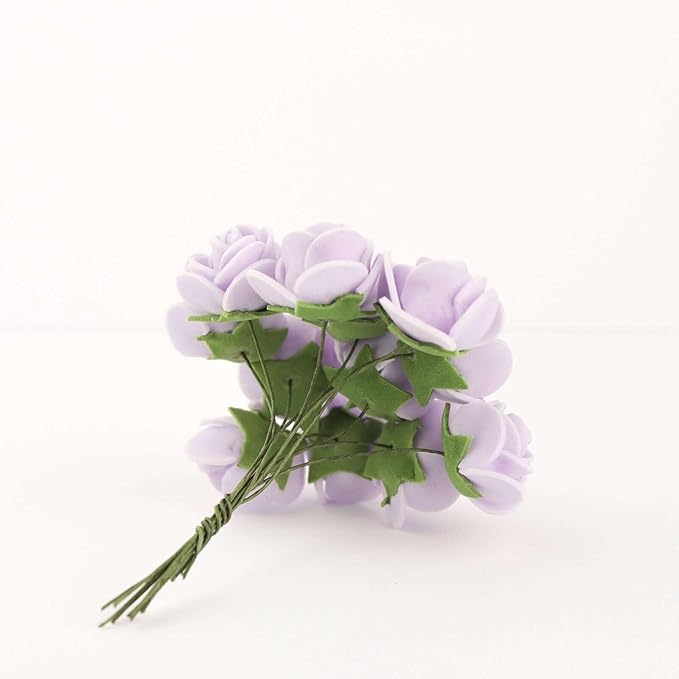 Efavormart 48 Roses | 4" Tall Lavender Real Touch Artificial DIY Foam Rose Flowers with Stem, Craft Rose Buds