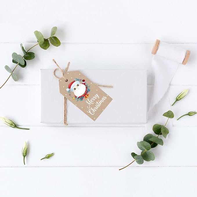 Andaz Press Christmas Holiday Season Classic Gift Tags, Merry Christmas to from Classic Favor Tags, Santa with Christmas Wreath Design, for Holiday Events, Parties, and Favors, 60-Pack