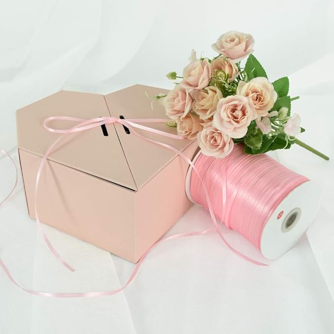 1/8 Inch x 870 Yards Pink Thin Solid Satin Ribbon Giant Spool Double Face Woven Polyester Fabric Ribbons for Crafts Hanging Tags Invitation Card Balloons Bouquet Hair Gift Wrapping Party Decoration
