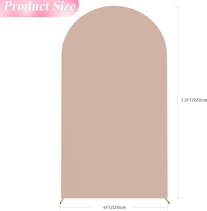 Wokceer 7.2FT Wedding Arch Cover Spandex Fitted Wedding Arch Stand Covers Round Top Chiara Arch Backdrop Cover for Birthday Party Ceremony Banquet Decoration Nude