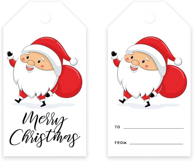 Andaz Press Christmas Holiday Season Classic Gift Tags, Merry Christmas to from Classic Favor Tags, Santa Claus with Christmas Sack Design, for Holiday Events, Parties, and Favors, 60-Pack