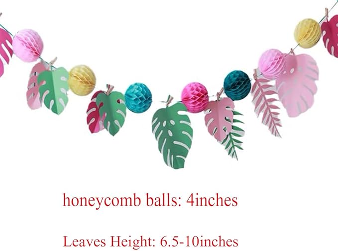 Paper Leaves Banner with Honeycomb Balls Paper Leaves and Honeycomb Ball Garland Decorations Wall Decoration Paper Leaves Backdrop Decoration for Nursery Birthday Party Wedding