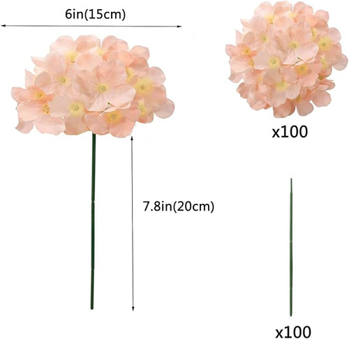 100PCS Artificial Hydrangea Flowers, Fake Flowers Silk Hydrangea Full Flowers Heads with Stems for Wedding Home Party Shop Baby Shower Decor (Flesh Pink)