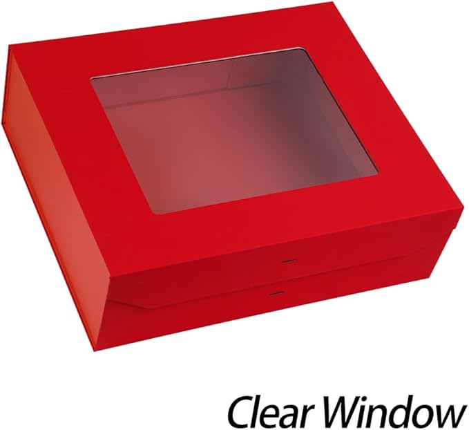3 Pcs Extra Large Red Gift Box for Presents with Ribbon 19x16x6 Inches Clear Gift Box with Window Magnetic Closure Gift Boxes with Lids