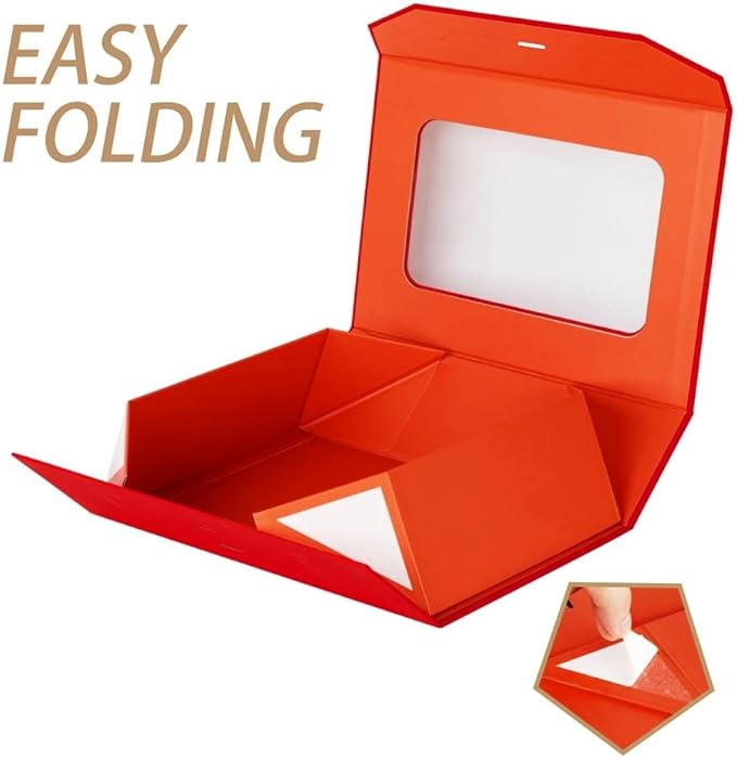 3 Pcs Extra Large Red Gift Box for Presents with Ribbon 19x16x6 Inches Clear Gift Box with Window Magnetic Closure Gift Boxes with Lids