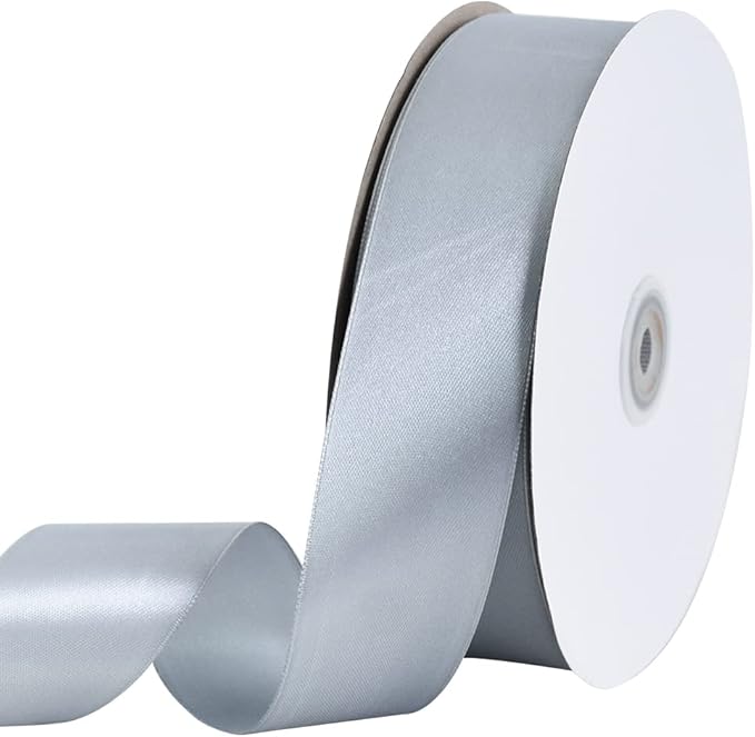 TONIFUL 1-1/2 Inch (40mm) x 100 Yards Silver Wide Satin Ribbon Solid Fabric Ribbon for Gift Wrapping Chair Sash Valentine's Day Wedding Birthday Party Decoration Hair Floral Craft Sewing