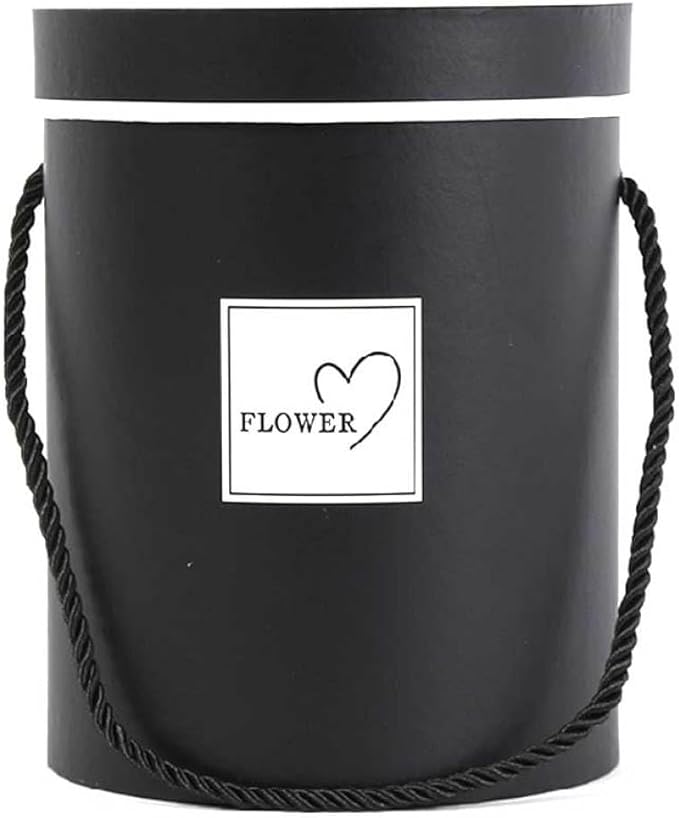 AZIDWERYQ Round Flower Paper Boxes Hat Box Flower Packaging Paper Bag with Lid Candy Party Wedding Supply for Gifts Black