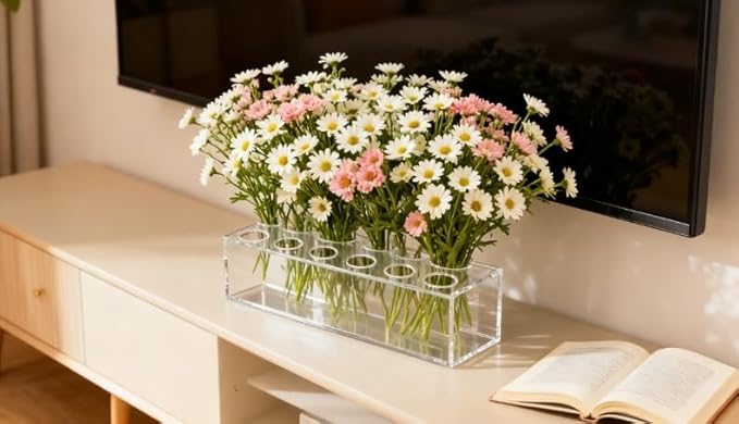 Acrylic Flower Vase Rectangular Centerpiece, 12 Inch Clear Rectangle Floral Vase for Dining Table Home Decor Wedding Party, Send from Local Warehouse