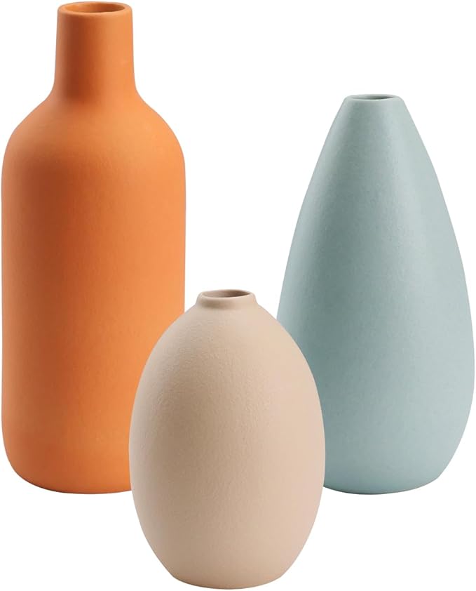 Ceramic Vase Set of 3, Modern Vase for Minimalist Decor,Aesthetic Vase Round Flower Vases for Boho Home Wedding Party Room Dinner Table Shelf Décor