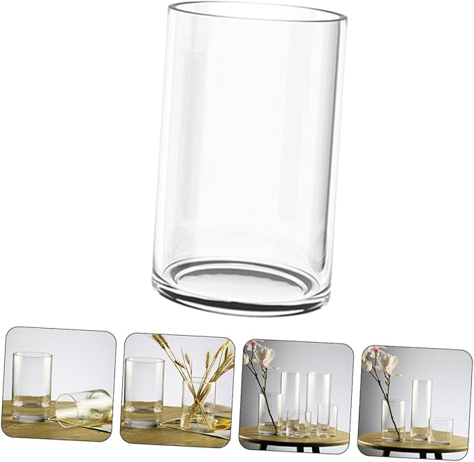 Transparent Cylinder Glass Vase Smooth Touch Floral Arrangement Container for Home Wedding Centerpiece Elegant Modern Flower Holder