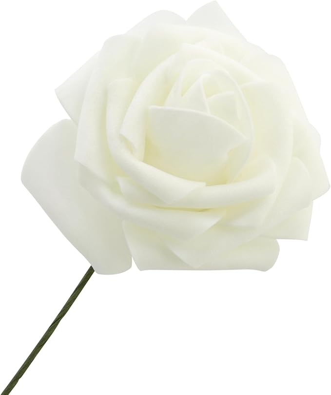 Bright Creations 3" Artificial Rose Flowers 60pcs Real Looking Fake Rose with Stem for DIY Wedding Bouquets and Bridal Shower, Cream