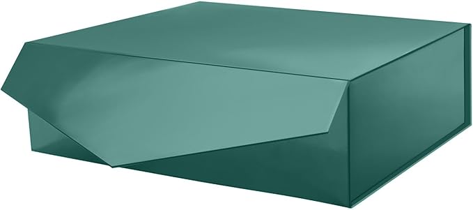 PACKHOME Large Christmas Gift Box with Lid 13.5x9x4.1 Inches, Sturdy Collapsible Gift Box with Magnetic Closure for Xmas (Glossy Dark Green)