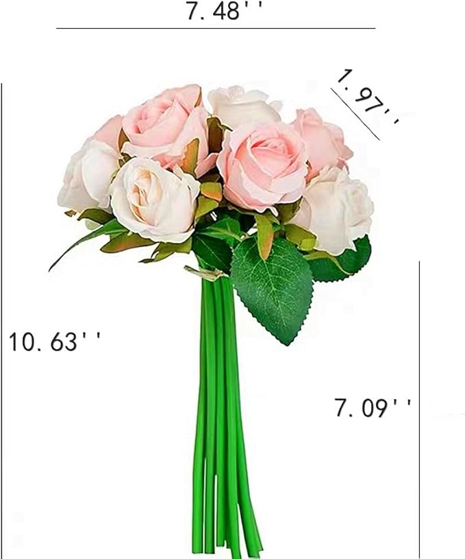 Jasion Artificial Roses Flowers 12 Heads Arrangement Silk Bouquet for Home Office Parties Bridal and Wedding Decoration (Pink with Champagne)