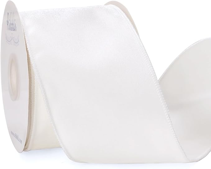 Ribbli White Velvet Wired Ribbon 4 Inch Velvet with Satin Christmas Ribbon for Gift Wrapping Christmas Tree Decoration Crafts Wreaths Supplies-Continuous 10 Yards