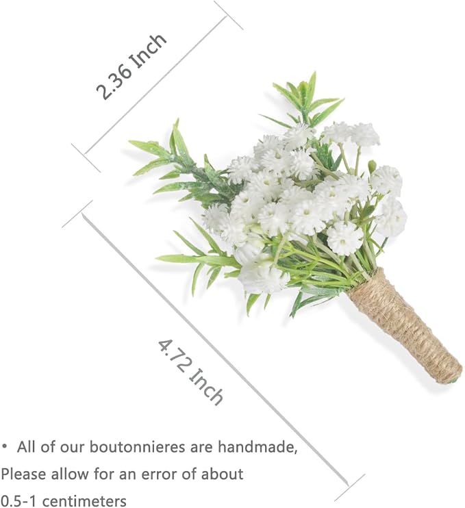 Baby Breath Boutonnieres for Men Wedding,Set of 10, Natural White Groom and Groomsmen Boutonniere with Pin for Rustic Fall Vintage Wedding, Prom and Homecoming
