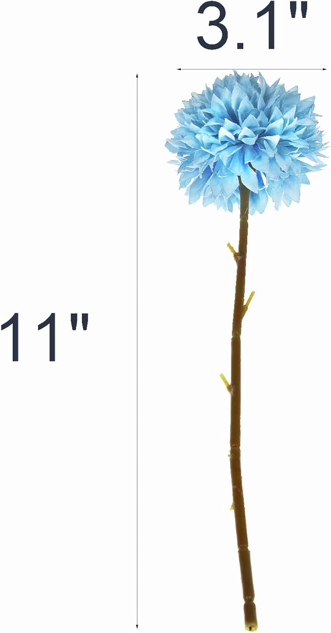 Tinsow 12 Pcs Artificial Flowers Faux Ball Chrysanthemum Bouquet Silk Light Blue Flowers Bridal Wedding Bouquet for Home Easter Party Wedding Decoration (Light Blue, 12)