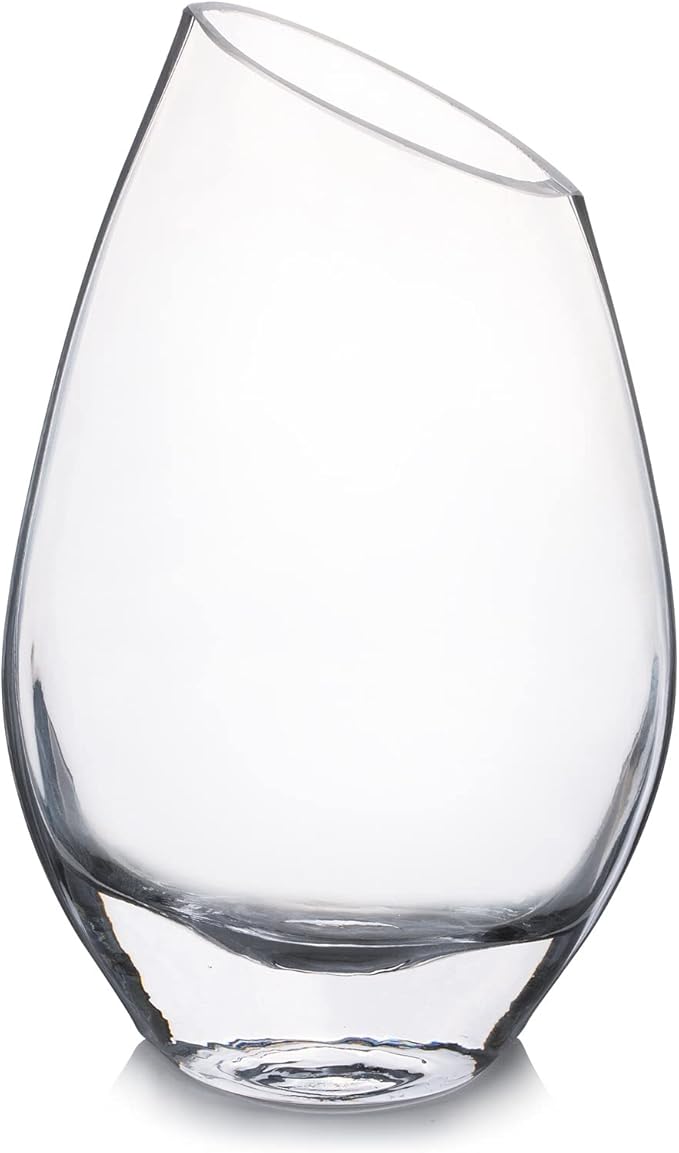 Enova Floral Unique Angled Rim Clear Glass Vase 4.5" W 8.0" H, Decorative Flower Vase for Home Decor Indoor, Wedding Centerpiece Event (1 Piece)