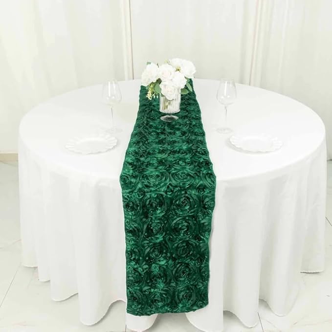 Efavormart Wonderland Rosette Premium Table Runners for Weddings Party Banquets Decor Fit Rectangle and Round Table - Hunter Emerald Green