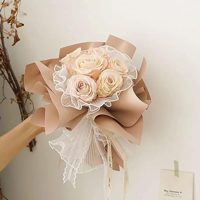 Korean Fresh Flower Wrapping Mesh Paper Bouquet Floral Packaging Paper Wrinkled Wavy Net Yarn Valentine's Day Flower Shop Supplies Wedding Birthday Decoration 11 X 162 inches/bag (Pearl Pink)