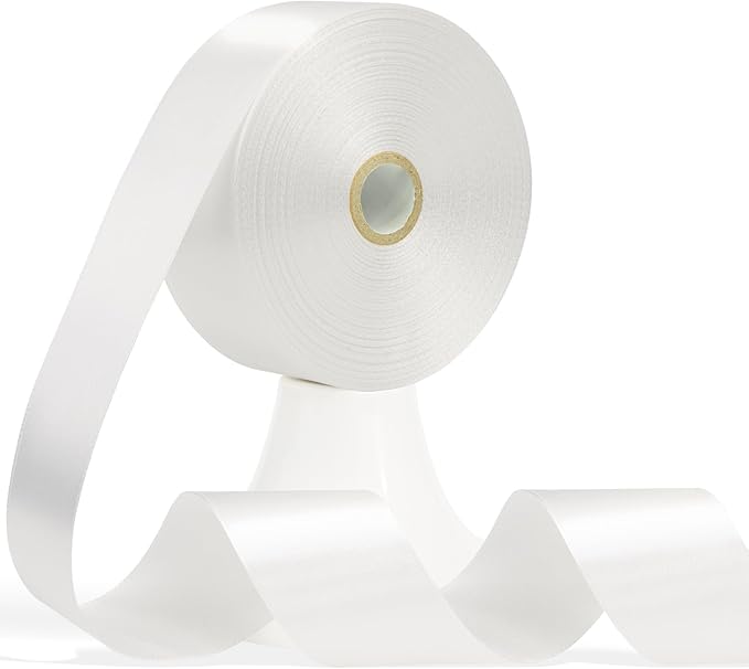 60 Yards White Satin Ribbon 1-1/2 Inch, Solid Polyester Fabric Ribbon for Gift Wrapping, Crafts, Flower Bouquet, Wedding, Baby Shower, Festival, Christmas, Halloween