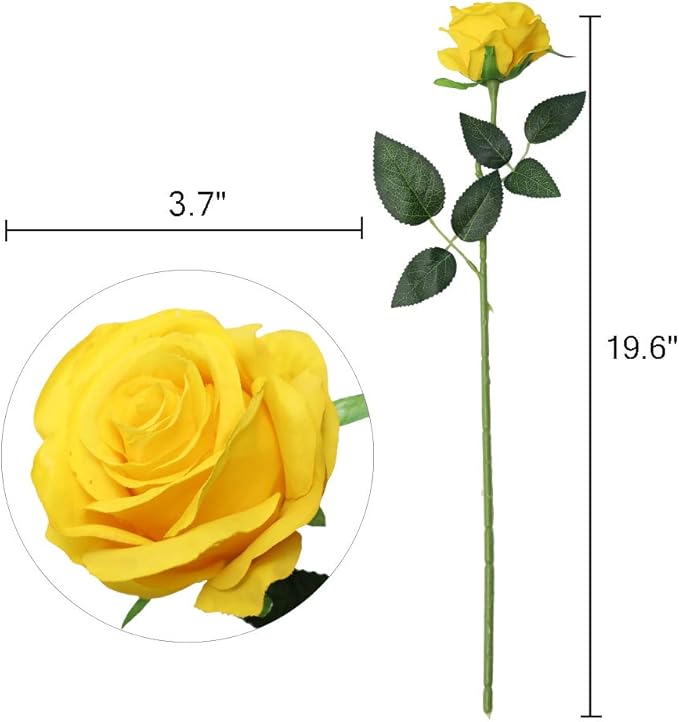 Nubry Artificial Silk Rose Flower Bouquet Lifelike Fake Rose for Wedding Home Party Decoration Event Gift 10pcs (Yellow)