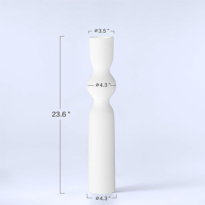 White Vases, 23.62'' Tall Floor Vase with 13.5'' Mouth & 4.3'' Base, Ideal for Dried Pampas Grass & Home Decor, Modern Floor Vase for Living Room/Entryway