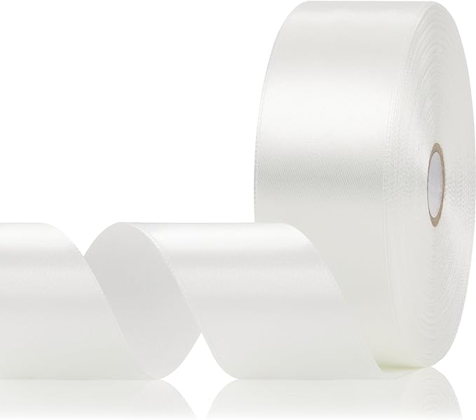 White Satin Ribbon 1-1/2 Inch 60 Yards, Solid Polyester Fabric Ribbon for Gift Wrapping, Flower Bouquet, Crafts, Wedding, Handmade Roses, Birthday and Festival Decor