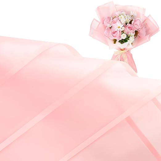 Jutieuo 20 Sheets Pink Flower Wrapping Paper, Waterproof Floral Wrap Pink Edge Bouquet Wrapping Paper Florist Supplies (22.8 x 22.8 inch)