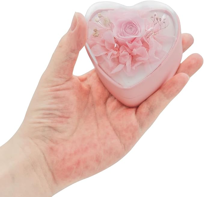 Preserved Flower Rose Ring Box, Heart Shape Velvet Jewelry Box for Valentine's Day Mother's Day Wedding Anniversary Birthday Gift, Pink