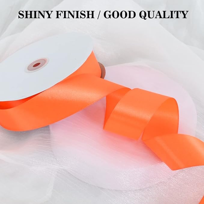 TONIFUL 1-1/2 Inch (40mm) x 100 Yard Orange Wide Satin Ribbon Solid Fabric Ribbon for Gift Wrapping Chair Sash Valentine's Day Wedding Birthday Party Decoration Floral Thanksgiving Halloween