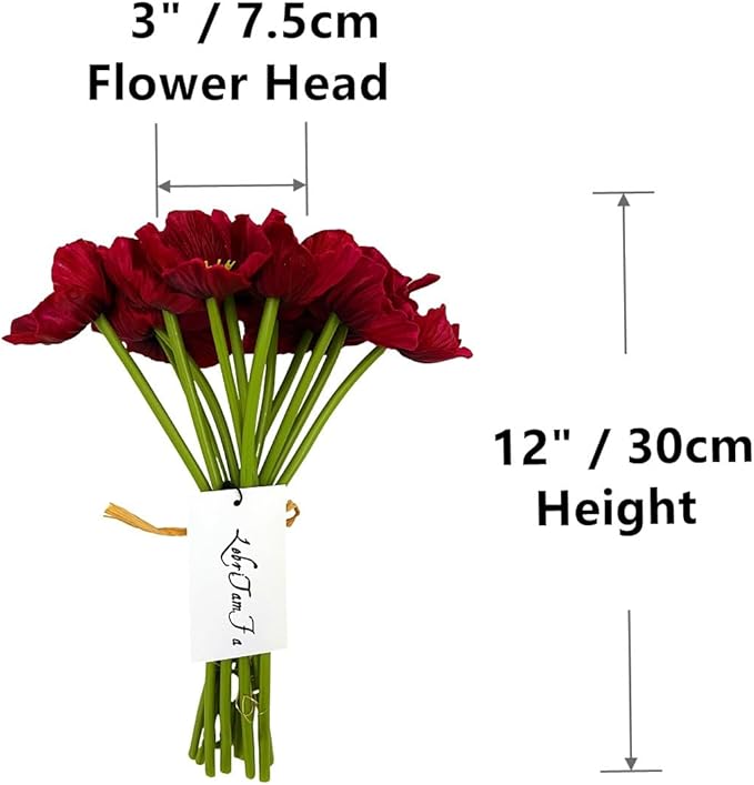 14Pcs Real Touch Anemone Poppy Bouquet for Artificial Flower Decor Kitchen Table Centerpiece Vase Home Greenery Wedding Holding Flowers Backdrop Arch Wall (Wine Red)