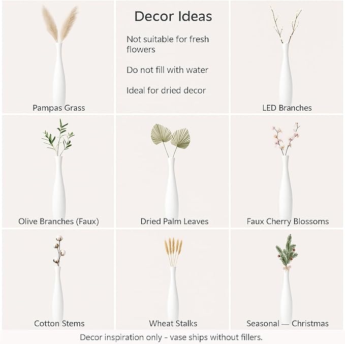 Leewadee Large White Home Decor Floor Vase - Wooden 26 inch Tall Farmhouse Decor Flower Holder for Fake Plant and Pampas Grass