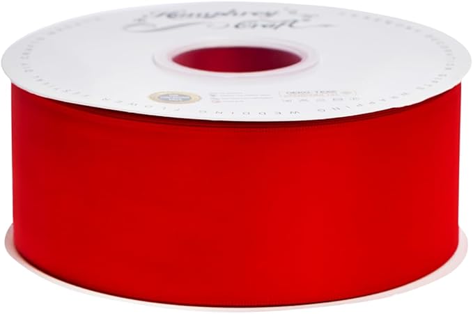 Humphrey's Craft 2 Inch Red Double Faced Satin Ribbon - Continuous 50 Yards Thick Satin Ribbon for Crafts, Gifts Wrapping, Decoration Christmas Tree, Bridal Bouquet, Wedding,DIY Bows, Sewing Hat.