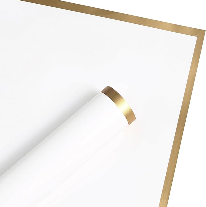 WRAPAHOLIC 20 Sheets Flower Wrapping Paper - 22.4 x 22.4 inch White with Gold Edge Water-Resistant Floral Bouquet Wrapping Paper, Florist Supplies Packaging Paper for Wedding Birthday Gift DIY