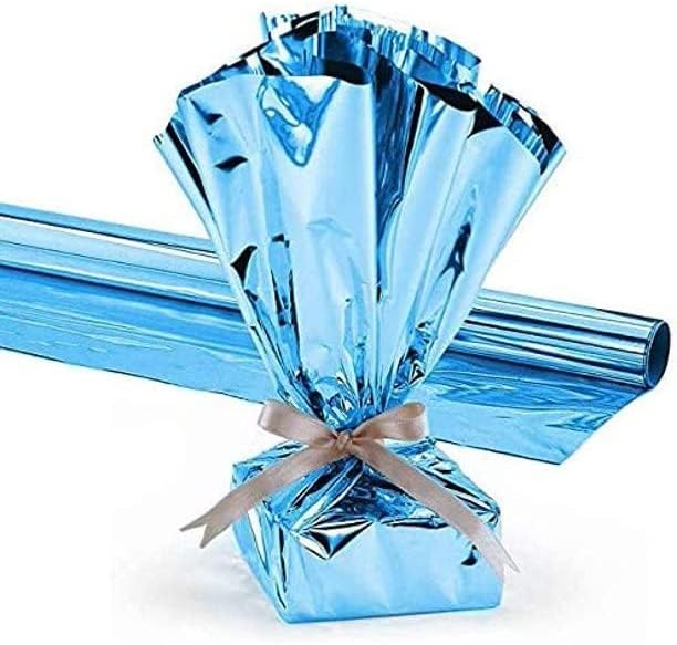 PMU Gift Wrap Mylar Roll Metallic Baby Blue 2-sided, 48 Inches X 25 Ft Roll 1.4 Mil Highly Reflective Mylar Film, Great for Gifts, Birthdays, Christmas, Baskets, Arts & Crafts