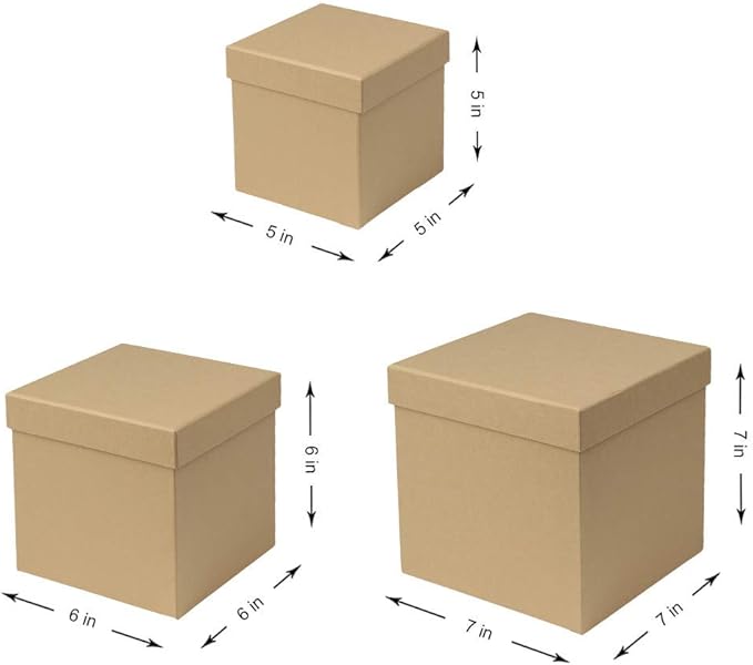 Briful Square Gift Boxes with Lids Set of 3 Brown Gift Box Assorted Sizes Nesting Gift Boxes for Presents Birthday Bridesmaid Wedding Valentines Christmas Party Favor Boxes