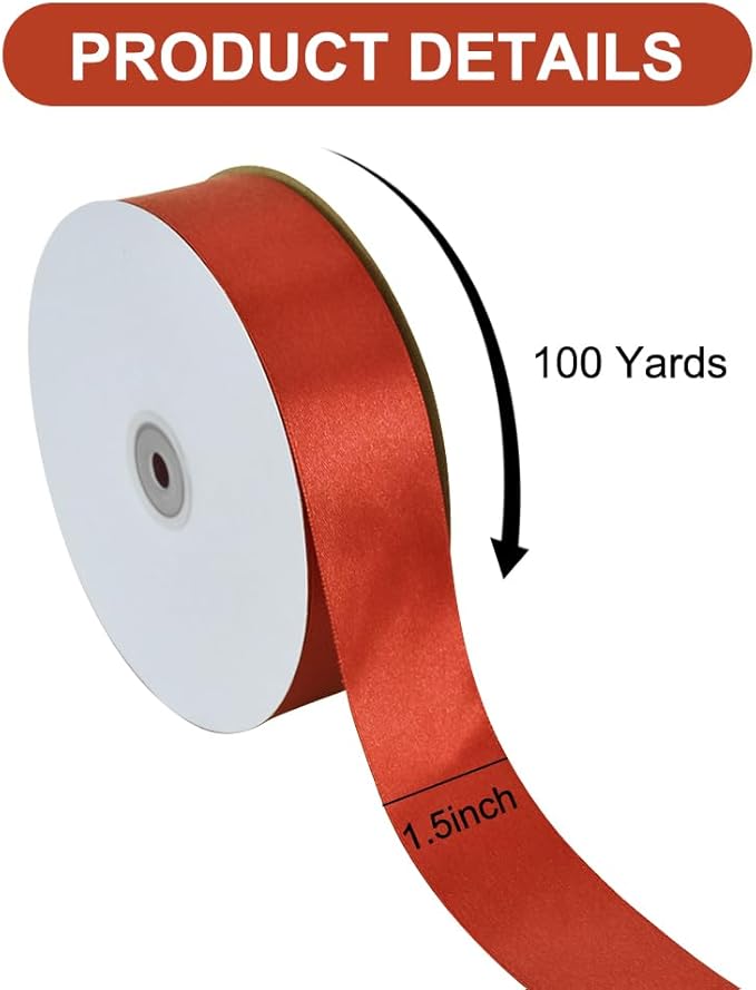TONIFUL 1-1/2 Inch (40mm) x 100 Yards Rust Wide Satin Ribbon Solid Fabric Ribbon for Gift Wrapping Chair Sash Valentine's Day Wedding Birthday Party Decoration Hair Floral Craft Sewing