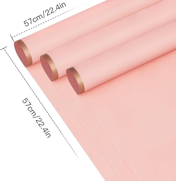 WRAPAHOLIC 20 Sheets Flower Wrapping Paper - 22.4 x 22.4 inch Dusty Pink with Gold Edge Water-Resistant Floral Bouquet Wrapping Paper, Florist Supplies Packaging Paper for Wedding Birthday Gift DIY