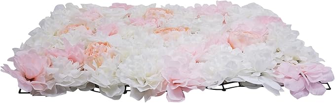 16"x 24" Artificial Flower Wall Panels,Flower Wall Mat Silk Flower Panels for Outdoor Garden Backyard Fence Fence Privacy Screen and Indoor Wall Decor(20Pcs Light Pink+White)