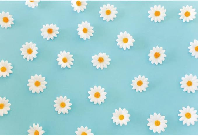 Laeacco Daisy Flower Backdrop for Photography White Floral Blue Photo Background Baby Shower Birthday Party Decorations Cake Table Banner Girls Children Portrait Photoshoot Studio Props 15x10ft Vinyl