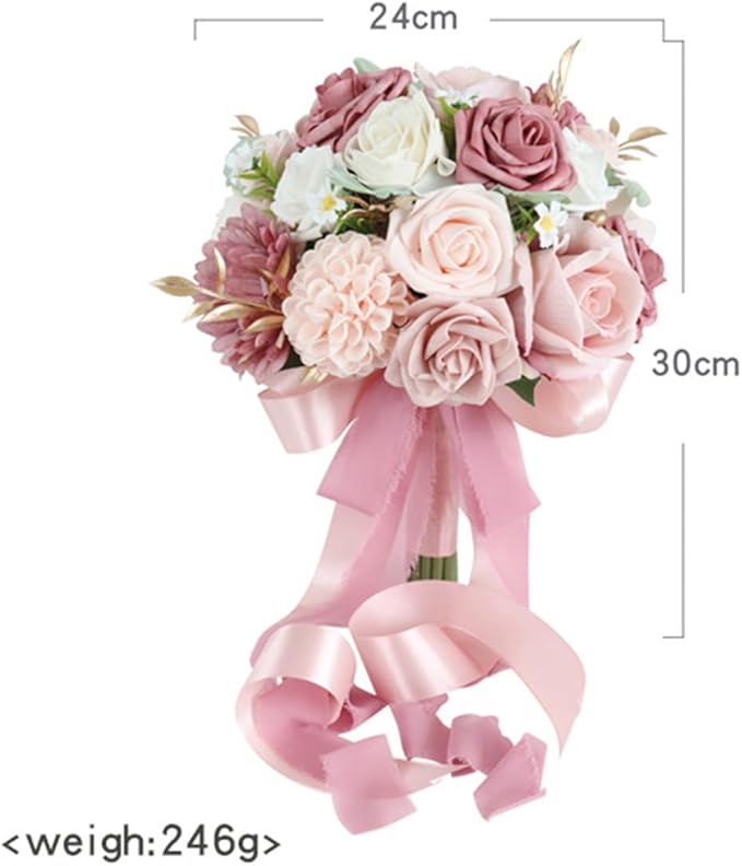 S_SSOY Wedding Bouquet Bride,Bride Bridal Bouquet Bridesmaid Artificial Flowers for Ceremony Anniversary Party Bridal Shower Decoration Wedding Bouquets (Bean Paste Pink)