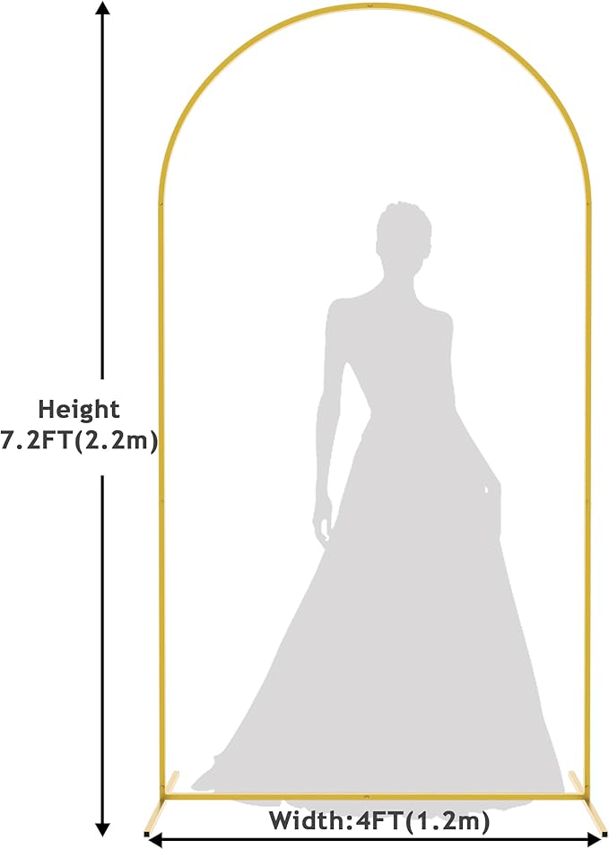 Asee'm 7.2FT Metal Arch Backdrop Stand Gold Arched Backdrop Frame for Wedding Party Ceremony Birthday Bridal Baby Shower Garden Floral Balloon Arch Decoration